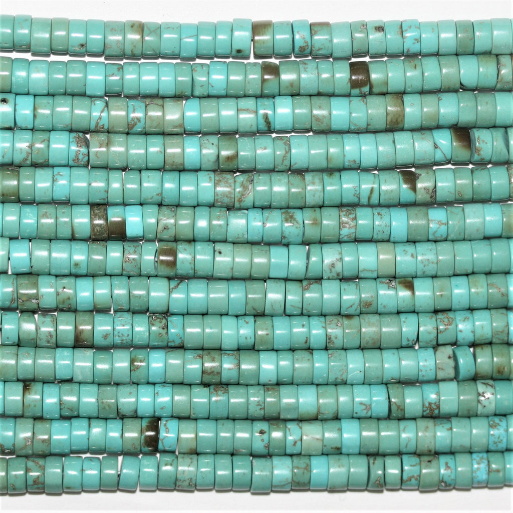 Perles rondelles lisses en turquoise St. 15" 6x3mm.- Brin 39cm.