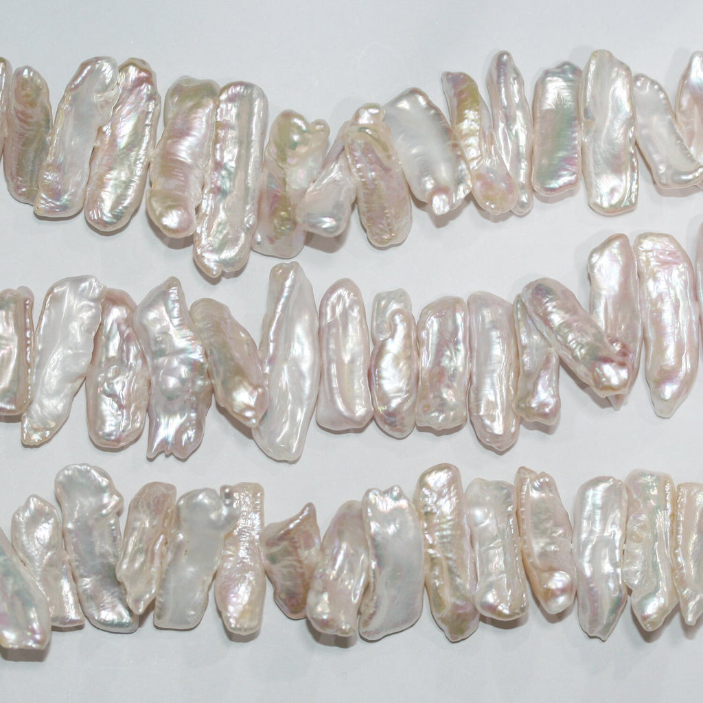 Perles de culture d'eau douce Biwas, 15 pouces (environ 38 cm), 25 x 8 mm. Collier de 38 cm environ. Perles naturelles à prix de gros.