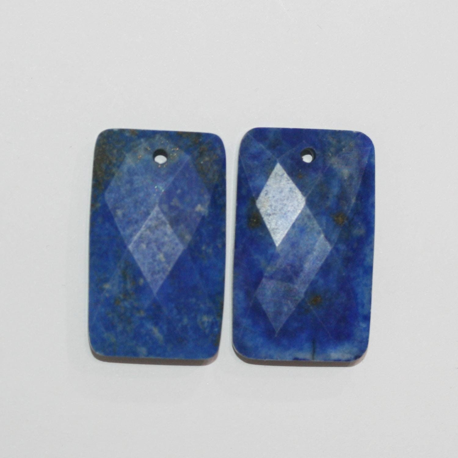 Colgante rectangular facetado de lapislázuli de 30 x 18 mm (2 unidades)