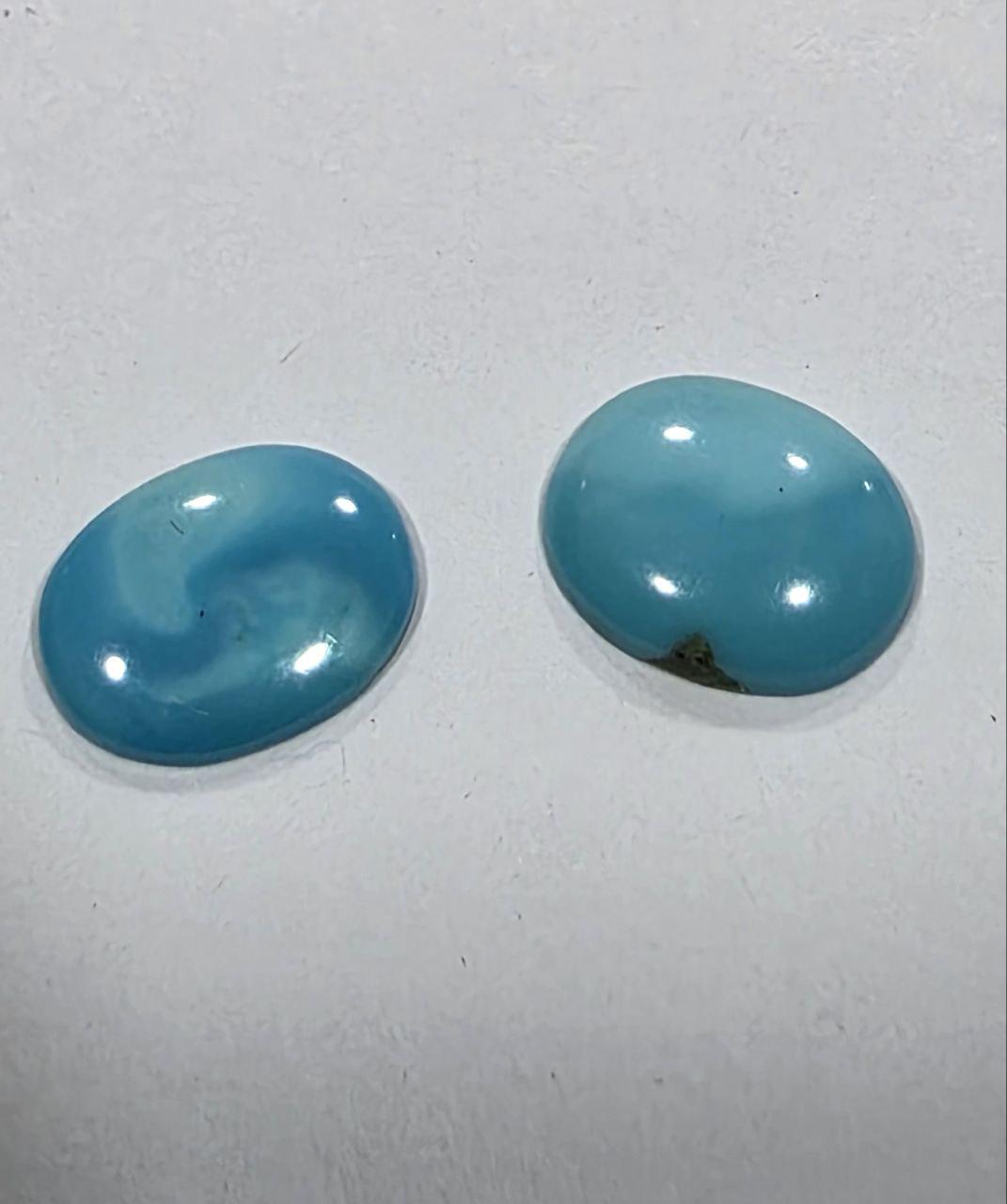 1 Pair Natural  Arizona Turquoise Cabochon 9x7mm - Calibrated Gems