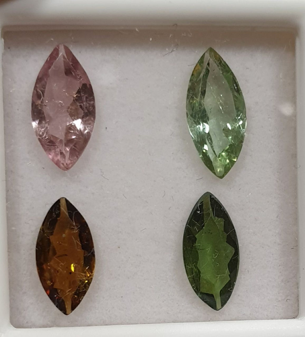 Lote de turmalina multicolor facetada marquesa de 9 x 4,5 mm (4 piezas) - Paquetes de piedras preciosas - Piedras sueltas precio al por mayor - Gemas naturales