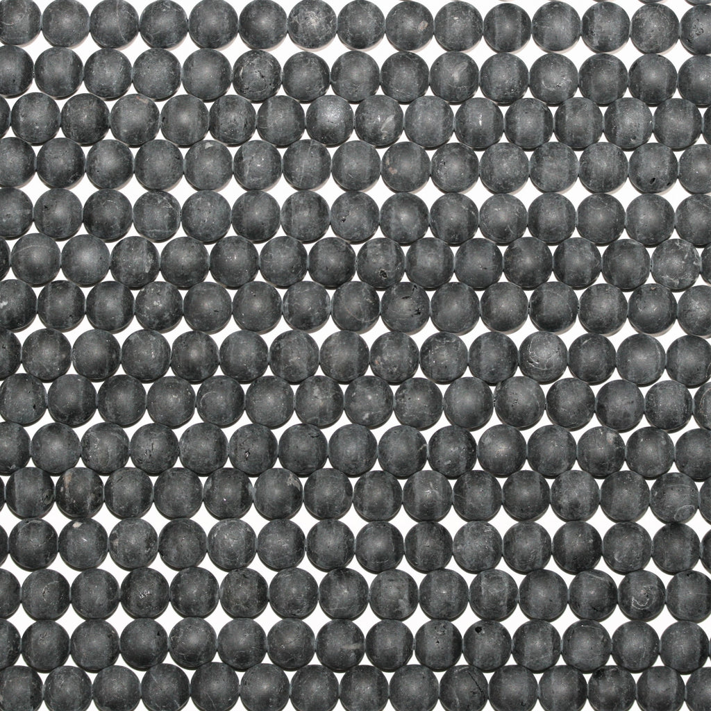 15" St. Black Tourmaline Finition Mate Perles Rondes Lisses 8mm.- Brin 38cm.