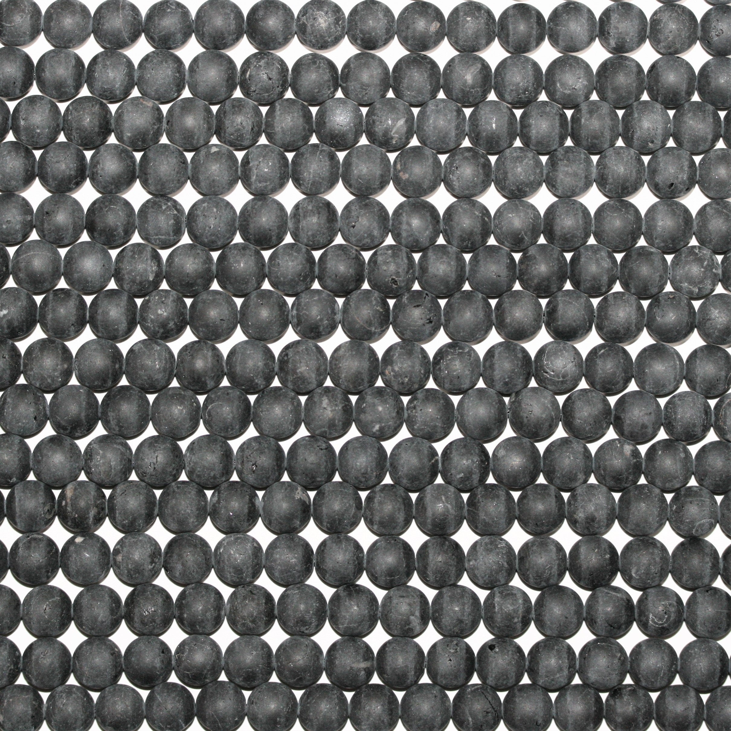 15" St. Black Tourmaline Finition Mate Perles Rondes Lisses 8mm.- Brin 38cm.