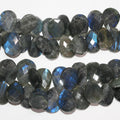 Perles en forme de goutte à facettes en Labradorite de 8 pouces (18 x 13 mm environ) - Longueur du fil : 20 cm.