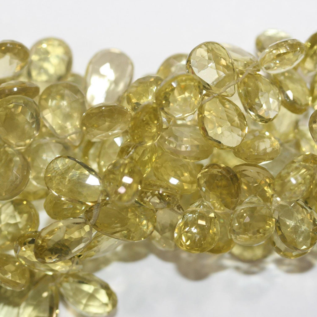 Perles en quartz citron St à facettes en forme de goutte dégradée de 8 pouces. - Fil de 20 cm.