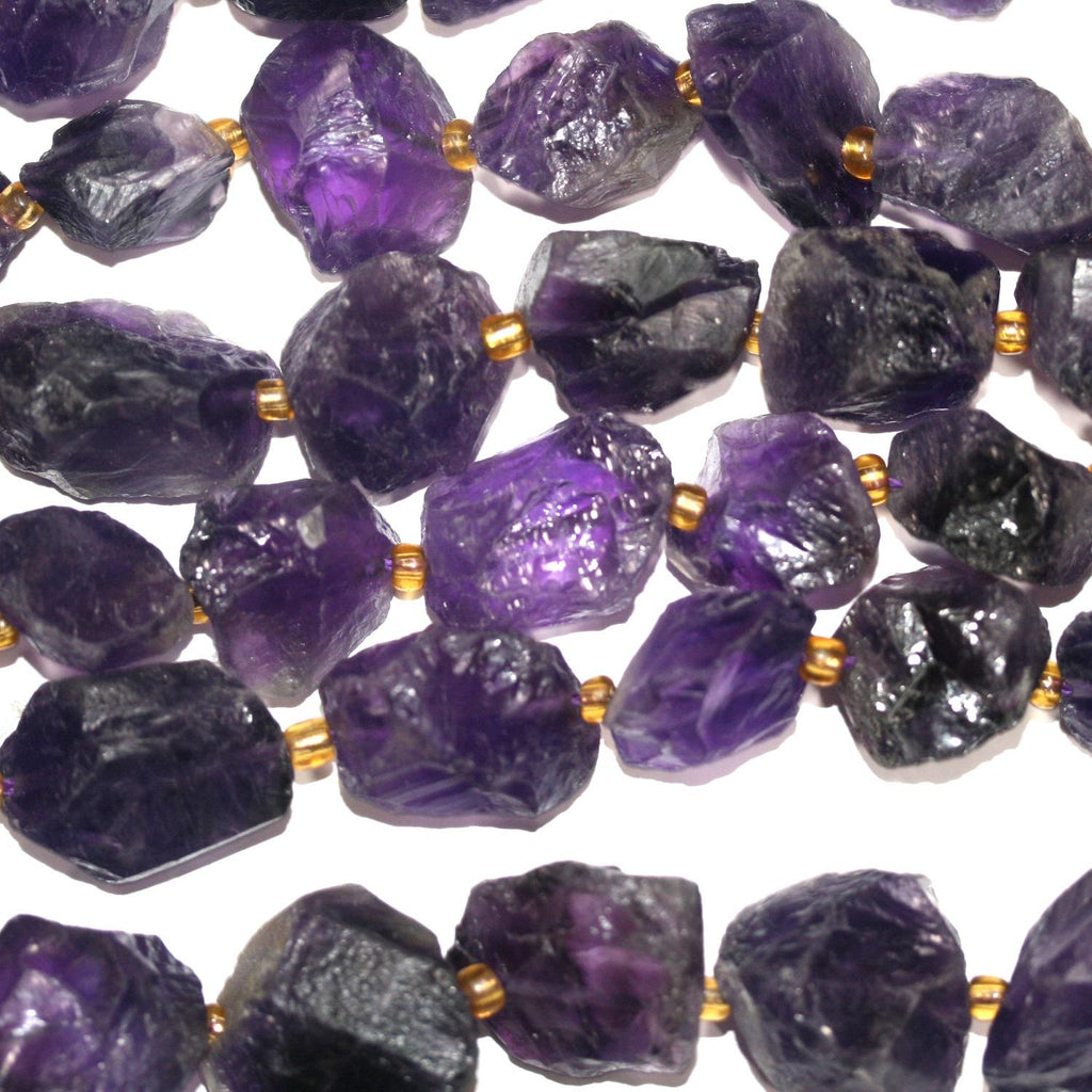 14" St Amethyst Unpolish Rough Nugget Beads.-Strand 38cm