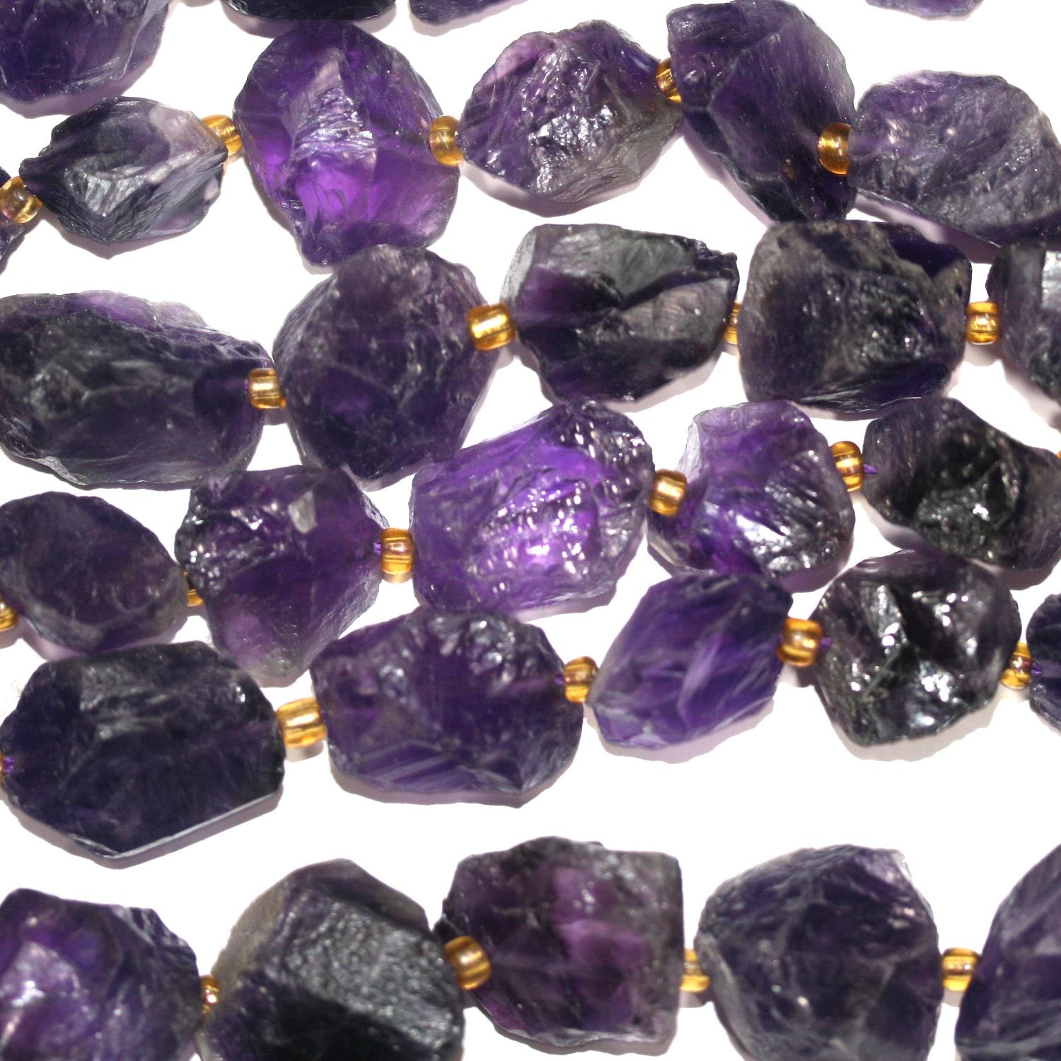 14" St Amethyst Unpolish Rough Nugget Beads.-Strand 38cm