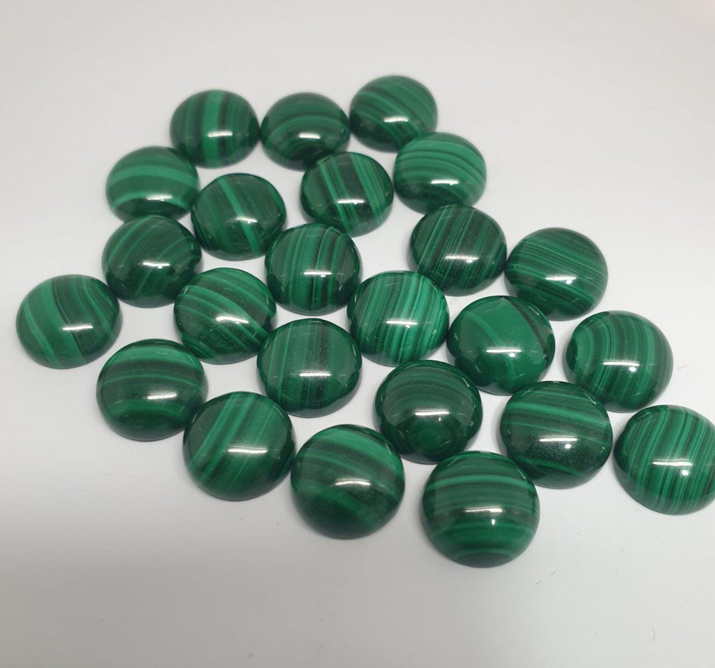 Lote de 4 cabujones redondos de malaquita de 12 mm. (4 piezas) Malaquita genuina natural sin tratar
