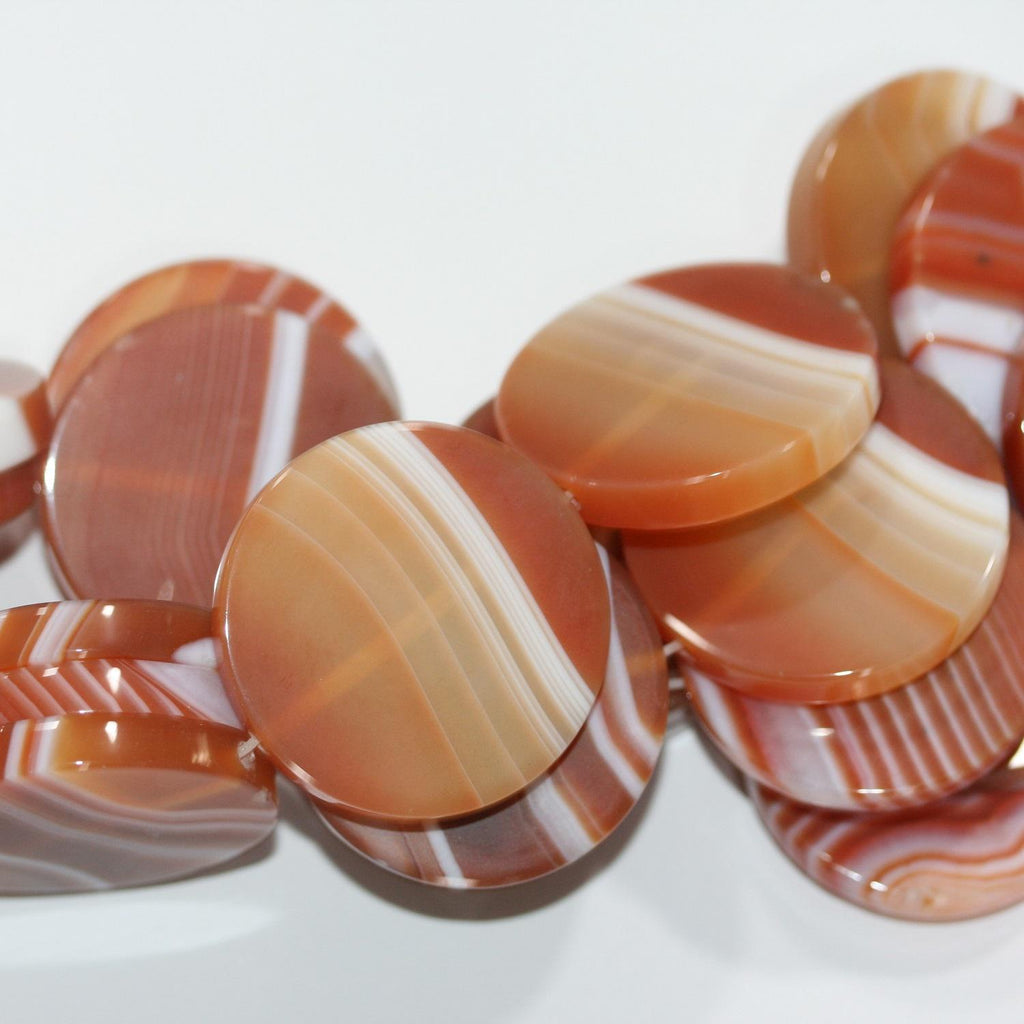 14" St Carnelian Striped Smooth Coin Beads 38x6mm.-Strand 38cm