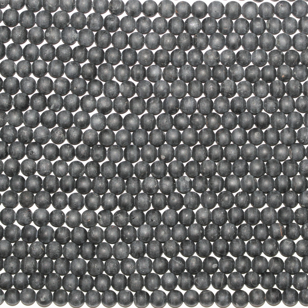 15" St. Black Tourmaline Finition Mate Perles Rondes Lisses 6mm.- Brin 38cm.