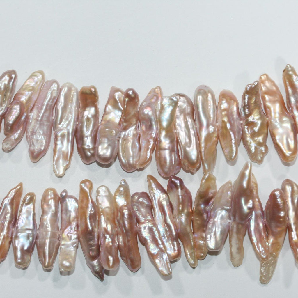 Perlas de agua dulce Biwas color salmón de 40 cm, 35 x 8 mm (aprox.), tira de 40 cm - Precios al por mayor de perlas naturales