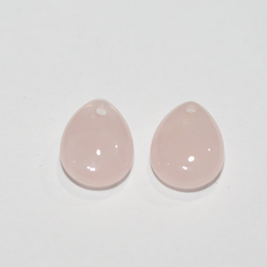Colgante de gota lisa de cuarzo rosa de 14 x 10 mm (1 par).