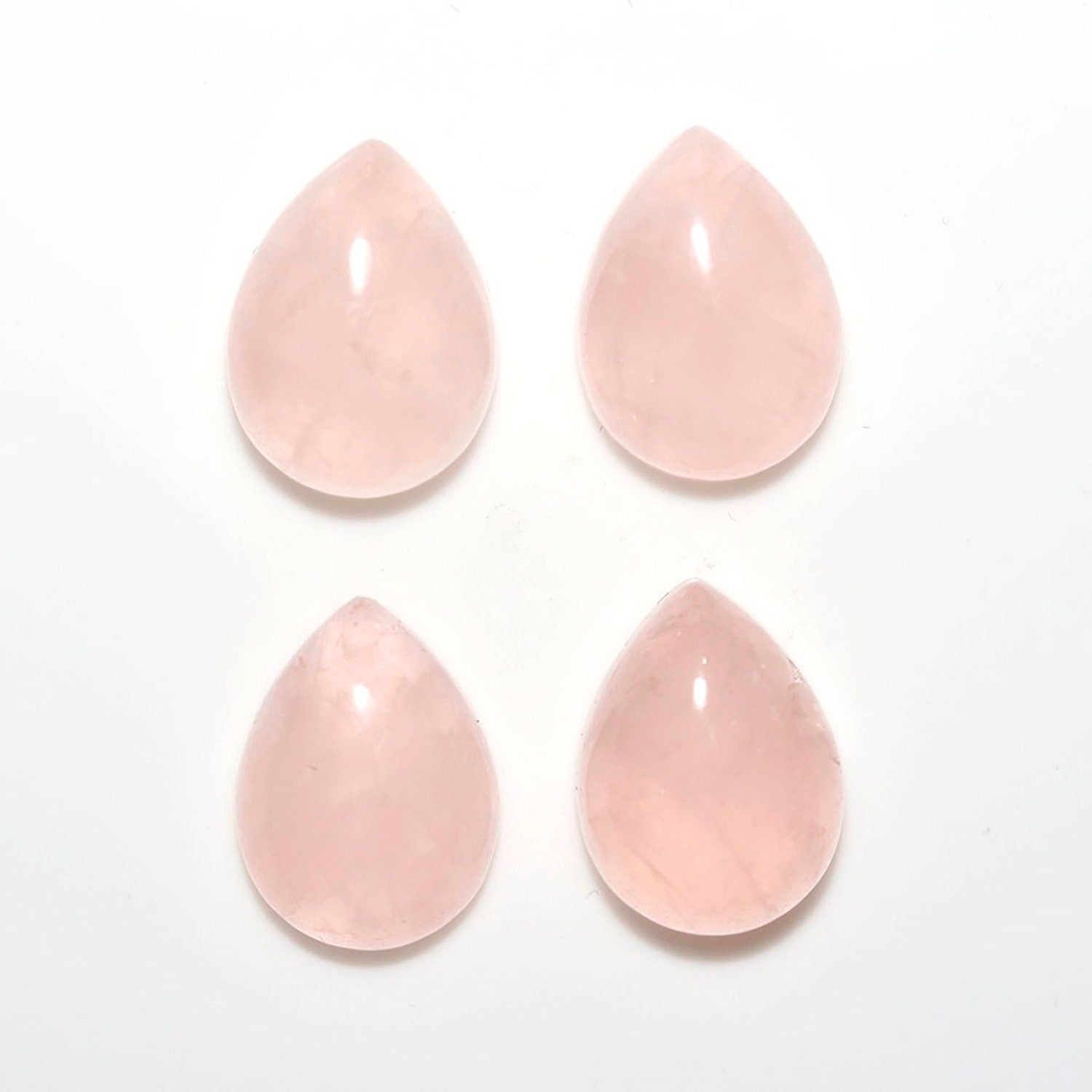 Lote de 4 cabujones de cuarzo rosa en forma de gota, 16 x 12 mm. (4 uds.)
