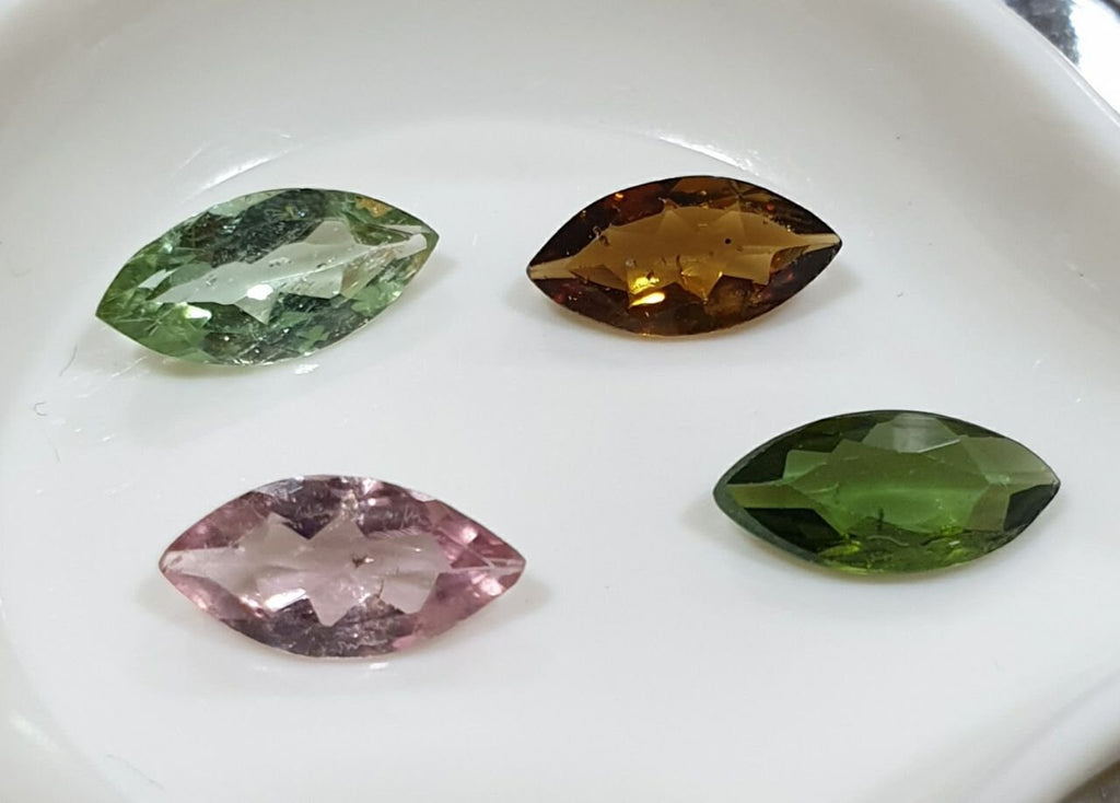 Lote de turmalina multicolor facetada marquesa de 9 x 4,5 mm (4 piezas) - Paquetes de piedras preciosas - Piedras sueltas precio al por mayor - Gemas naturales