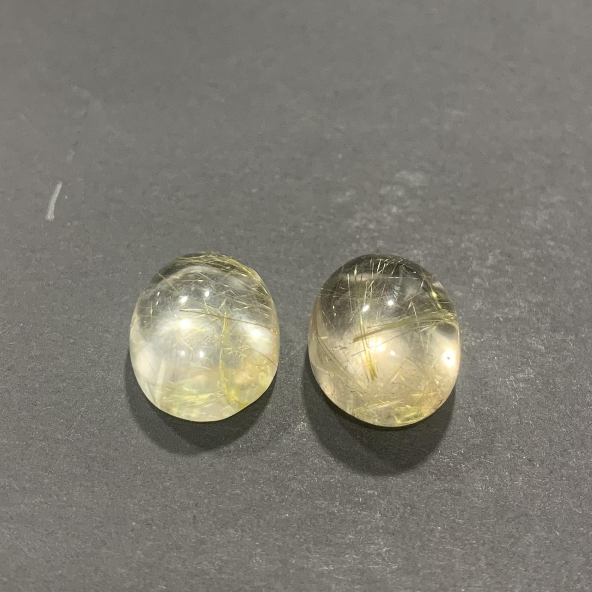 1 Pair Golden Rutilated Quartz Cabochon Matching Pair 17.8x14mm Designer Cab -36.05ct