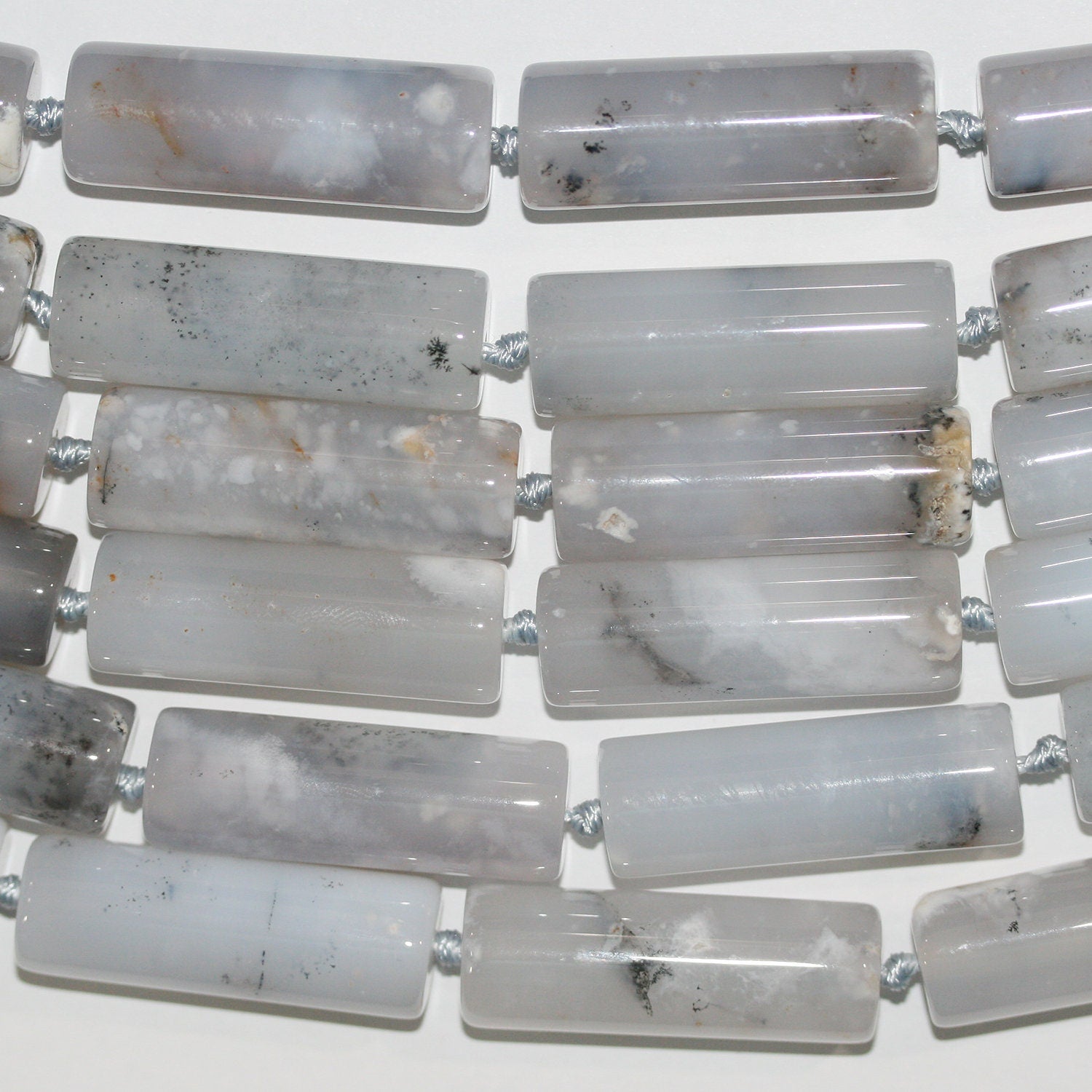 Perles tubulaires lisses en agate grise St 15" 40x14mm.-Rig 39cm.