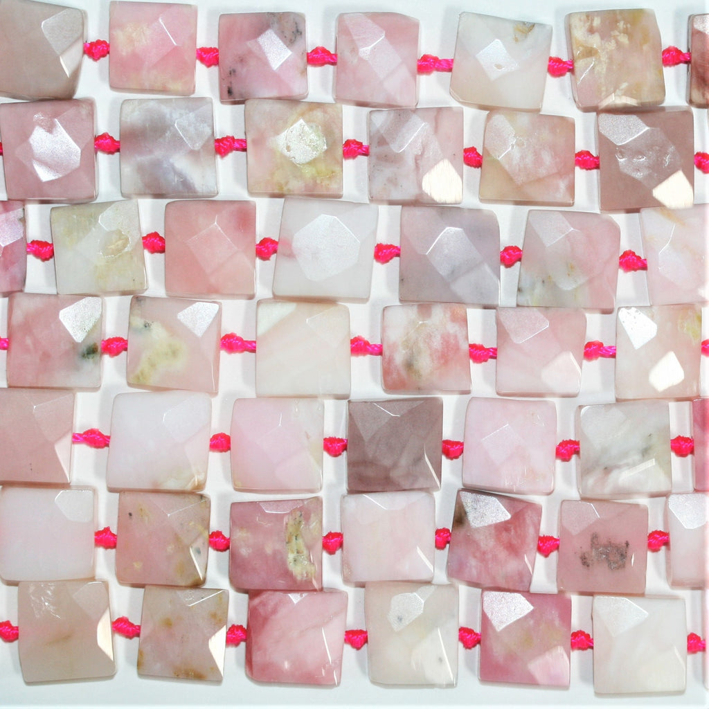 Cuentas cuadradas facetadas de ópalo rosa de 16" de 13-14 mm - Hilo de 40 cm.