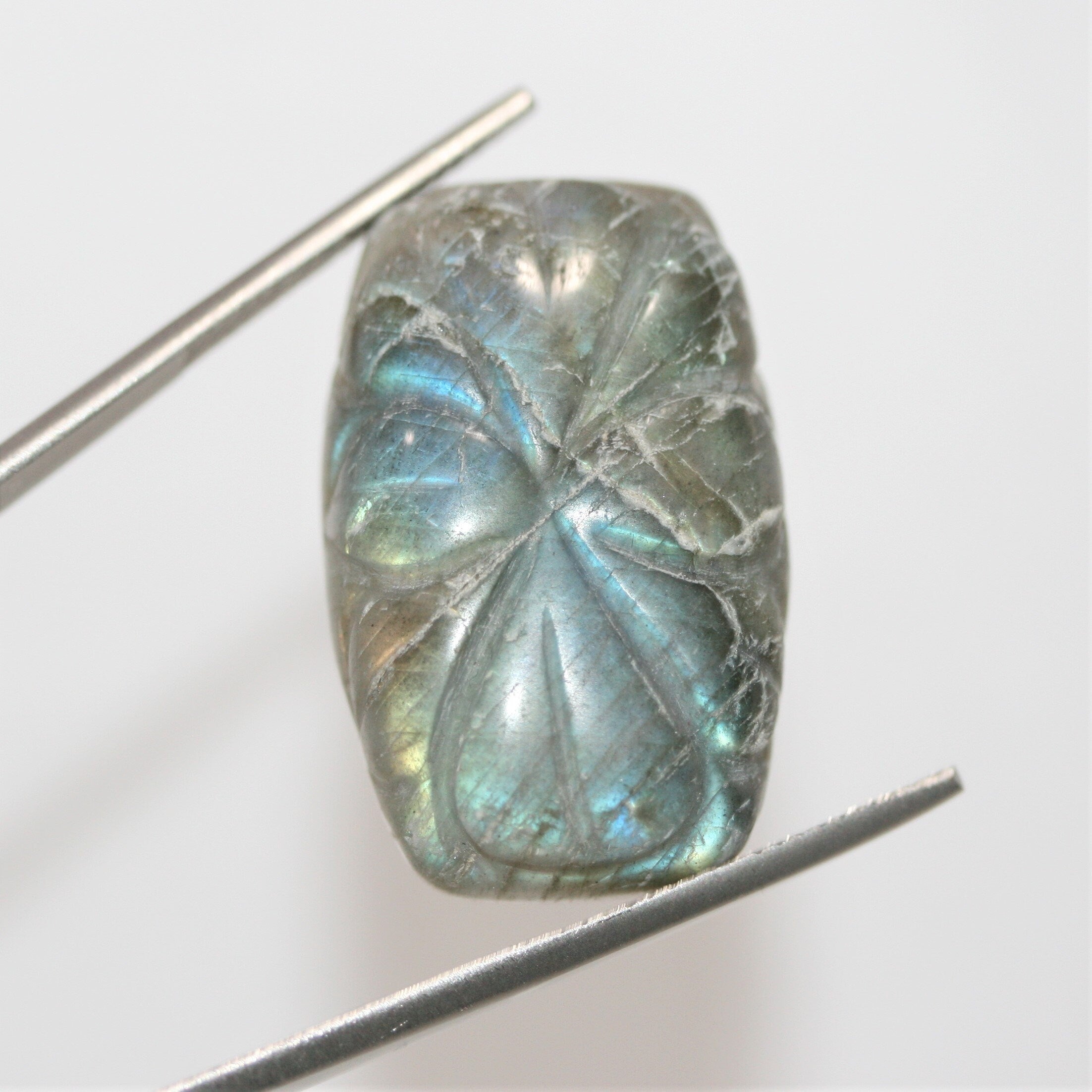 Carved Rectangular Labradorite Cabochon 31.4x19.7mm. (51.3ct.)