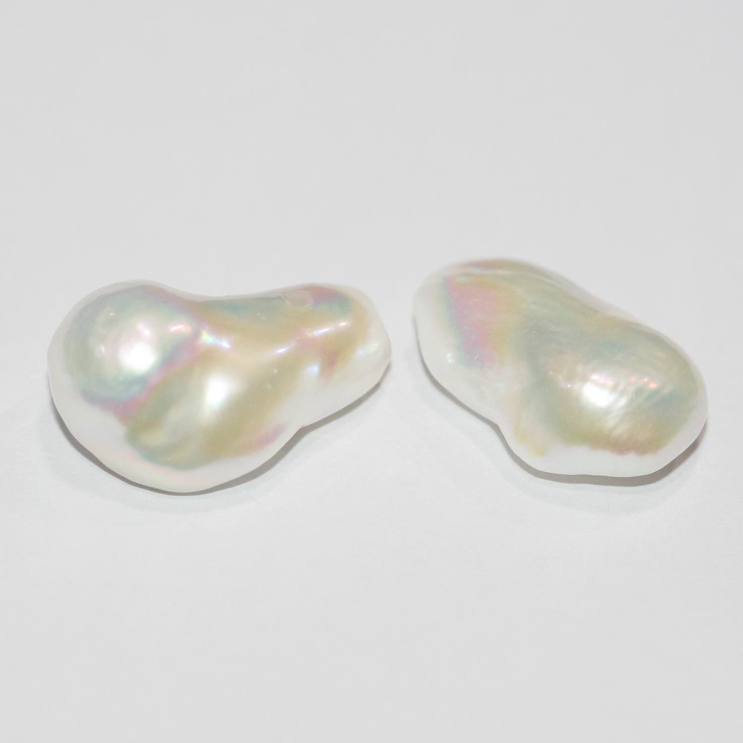 1 Pair High Cultured Barroque Pearl 24x16mm.Approx.-Without Drill. Round Natural  Pearl-Price Per 1 Pair