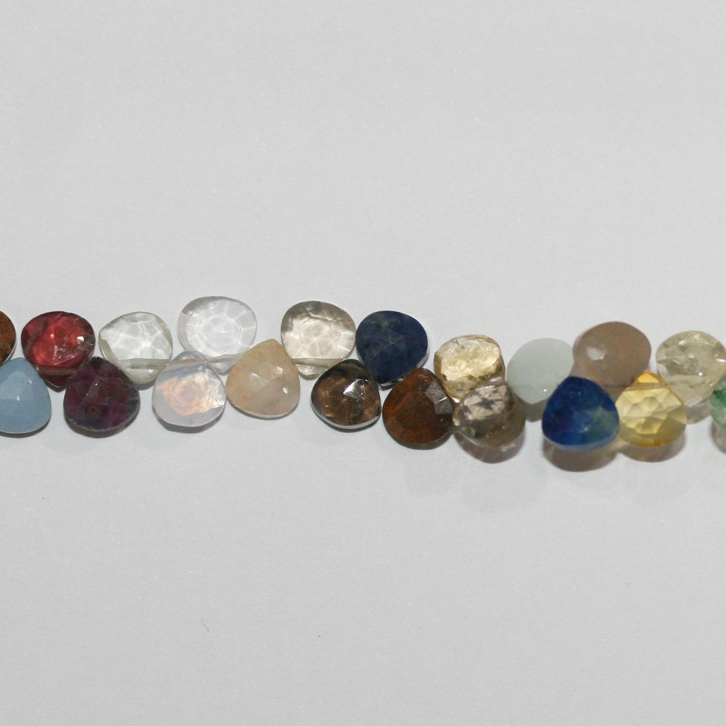 Perles en forme de goutte à facettes en pierre multiple de 8 pouces, 6 mm - Fil de 20 cm.