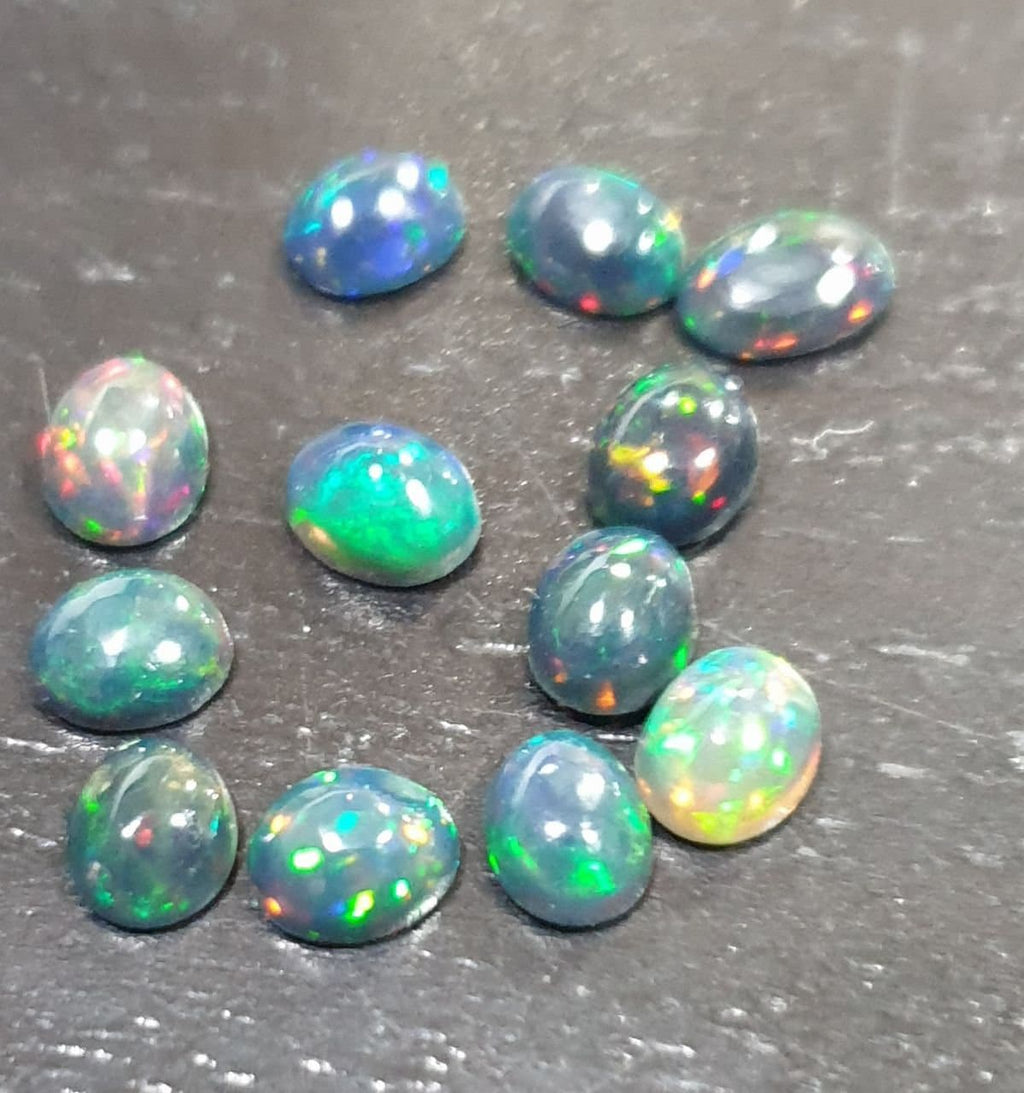 Ethiopian Black Opal Lot Oval Cabochon 5x4mm. (12pcs)  -Gemstone Parcels-Loose Stones Wholesale Price