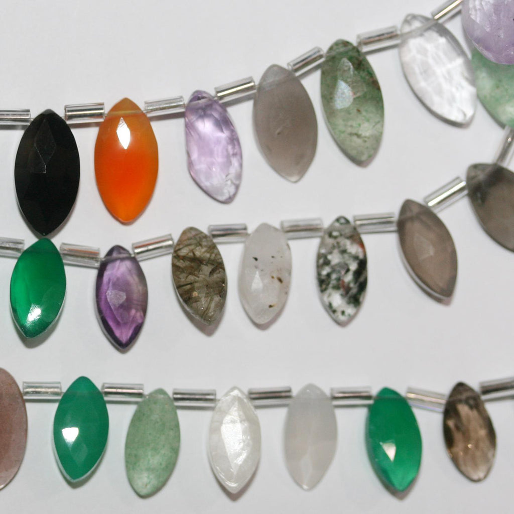 Perles marquise à facettes en pierre multiple de 8 pouces, 12 x 6 mm environ - Longueur du fil : 20 cm.