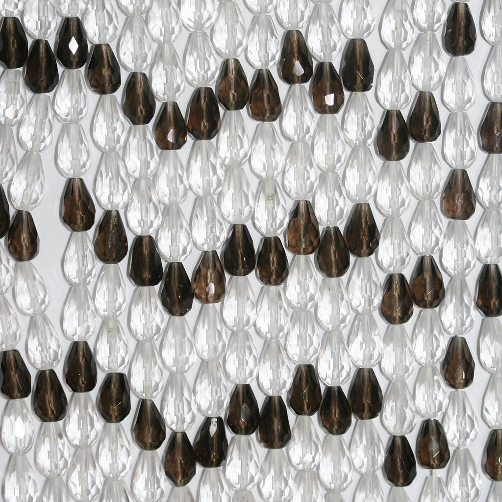 Cuentas facetadas de cuarzo ahumado y cristal de roca de 16" (11 x 7 mm) - Hilo de 40 cm