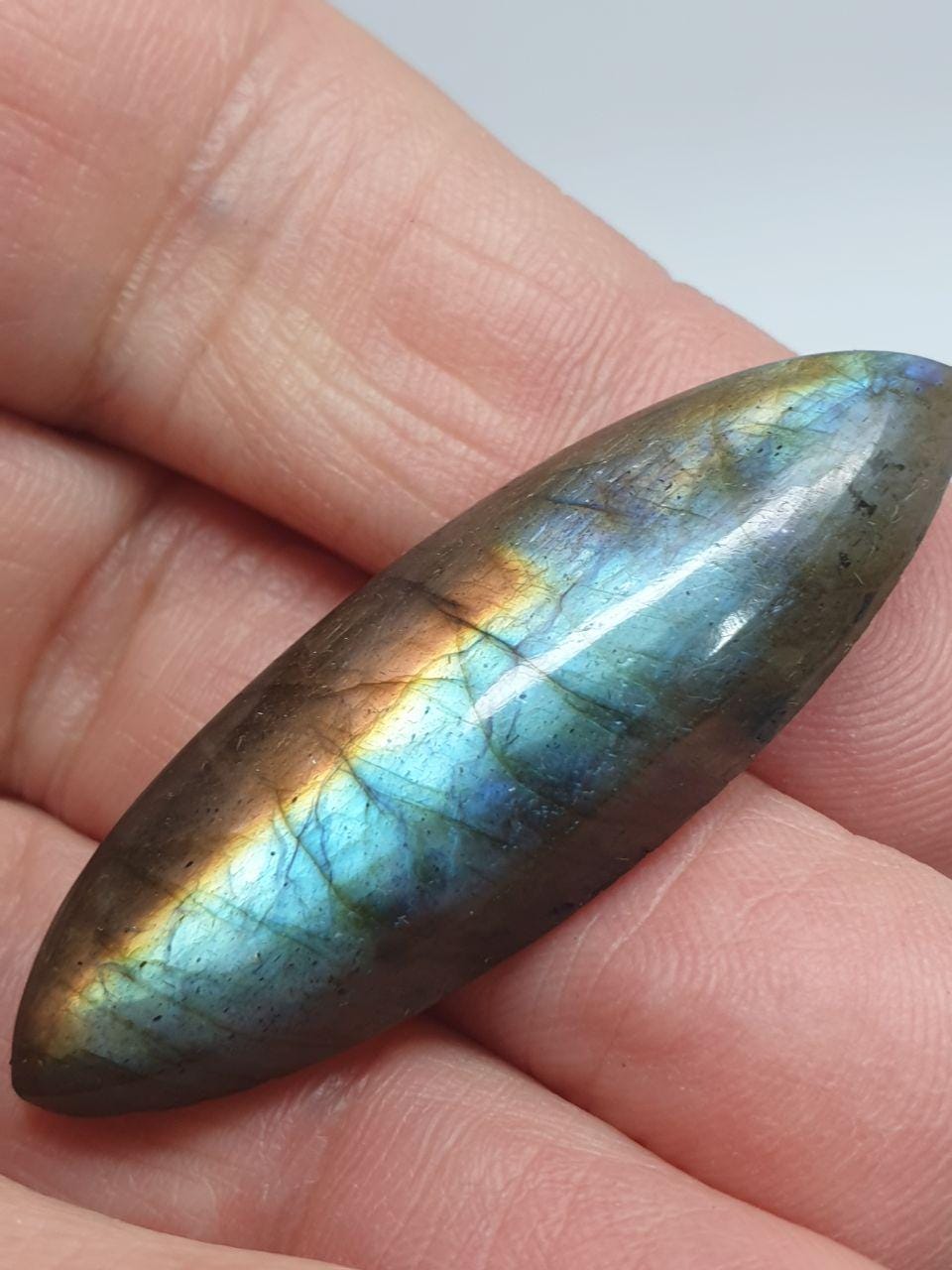 Big Blue Fire Labradorite 44.4x15.3mm Marquise Cabochon - Natural Untreated Stones- Labradorescence Stone-Wholesale Lots- Jewellery Supplier