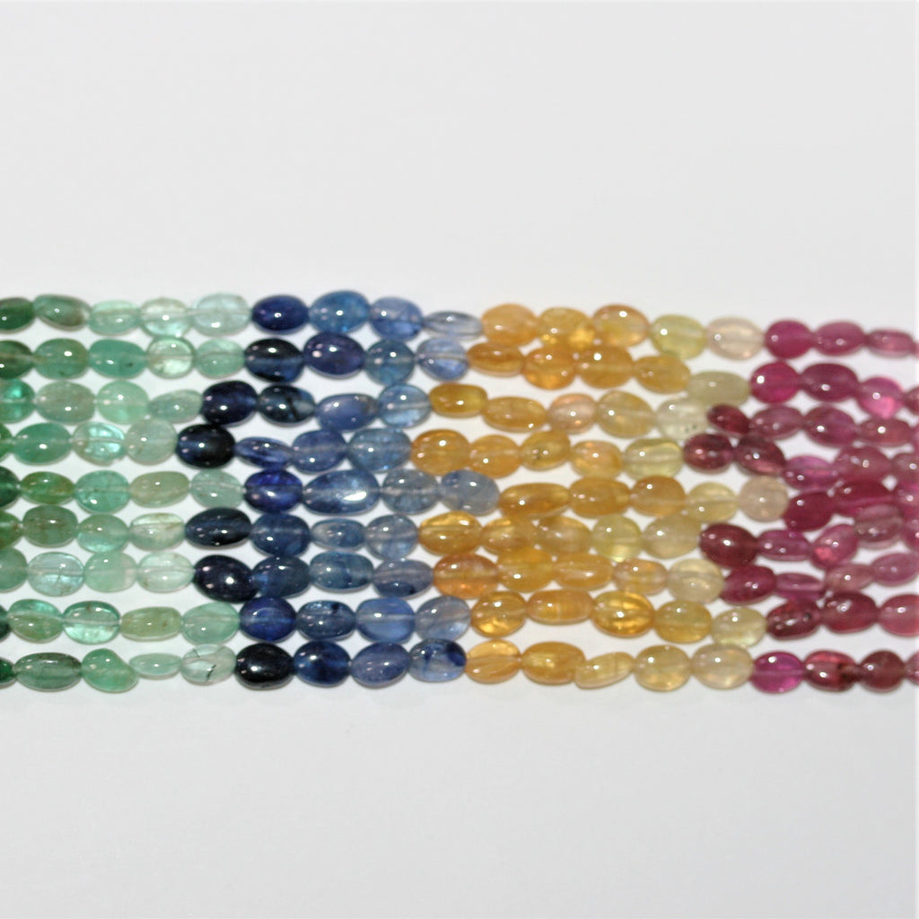 16" St Rubí-Zafiro-Esmeralda Cuentas Ovaladas Lisas 6x4mm.-Hilo 40cm.