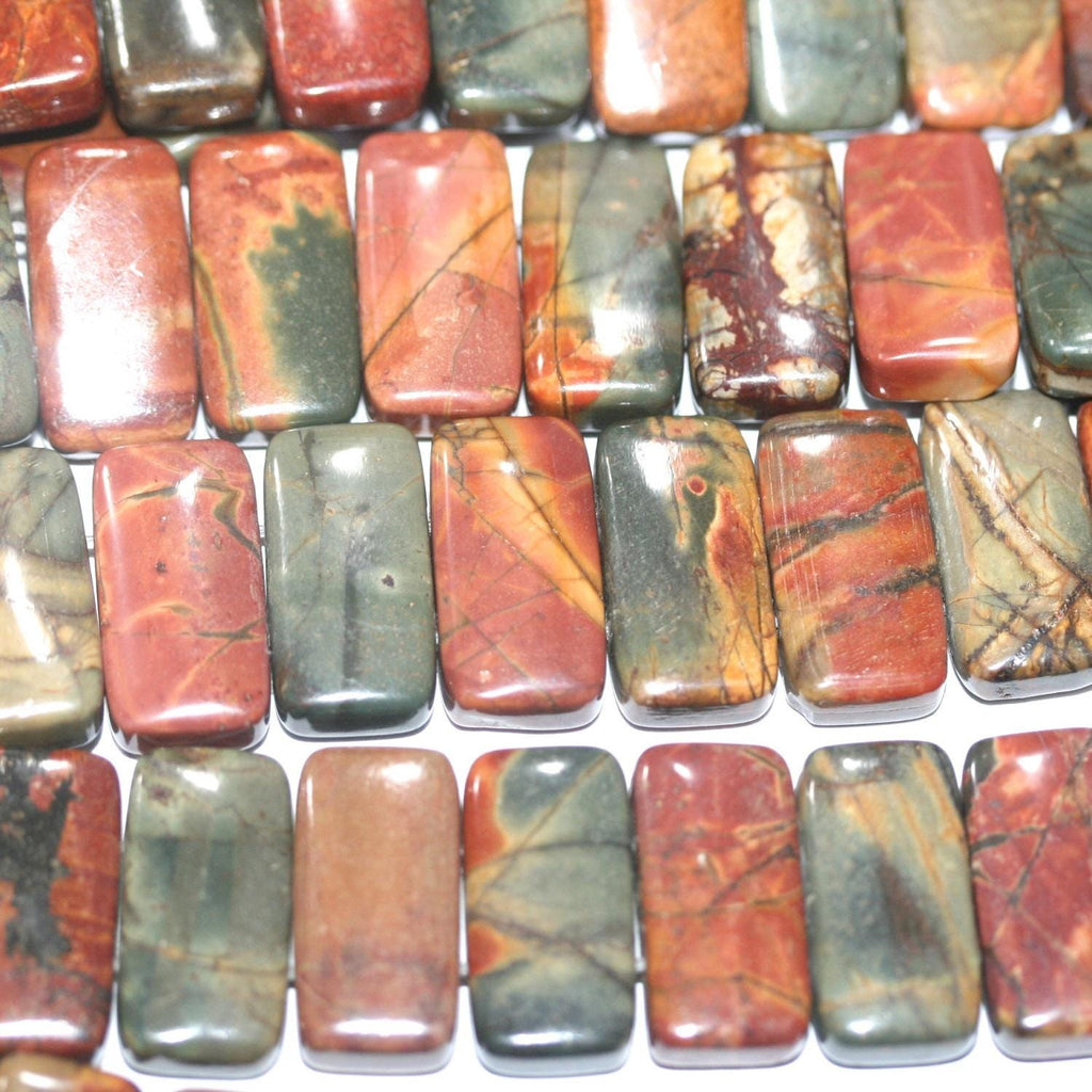 Perles rectangulaires lisses en jaspe Saint Picasso 9" 20x10mm (double perçage). Fil de 21cm.