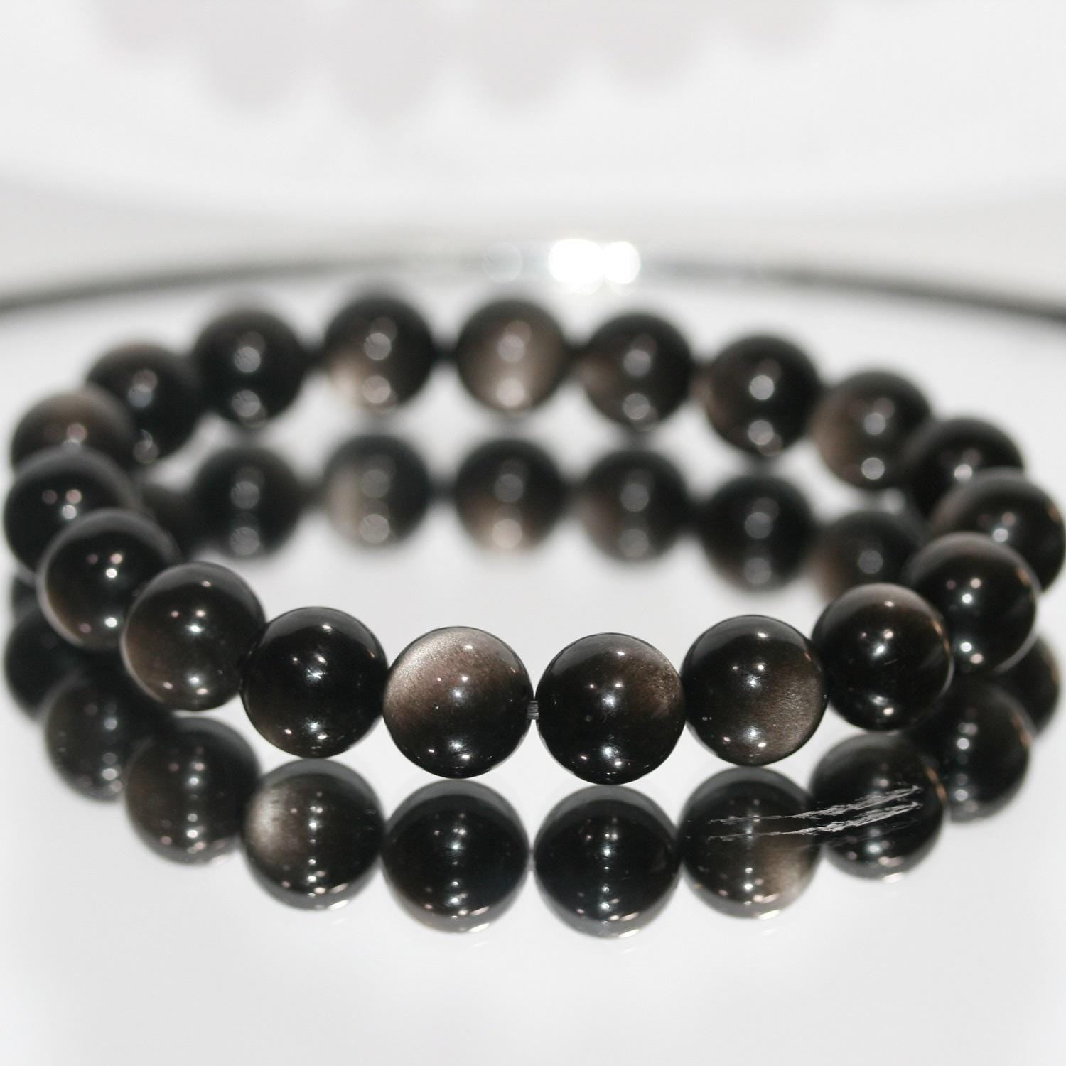 Pulsera de Obsidiana Plateada Bola Lisa 10mm Ref.14861 - Poder Curativo