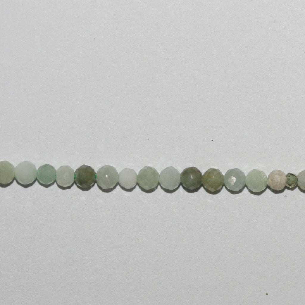 Perles rondes à facettes en jade de Sainte-Birmanie de 15 pouces, 3 mm - Brin de 39 cm.