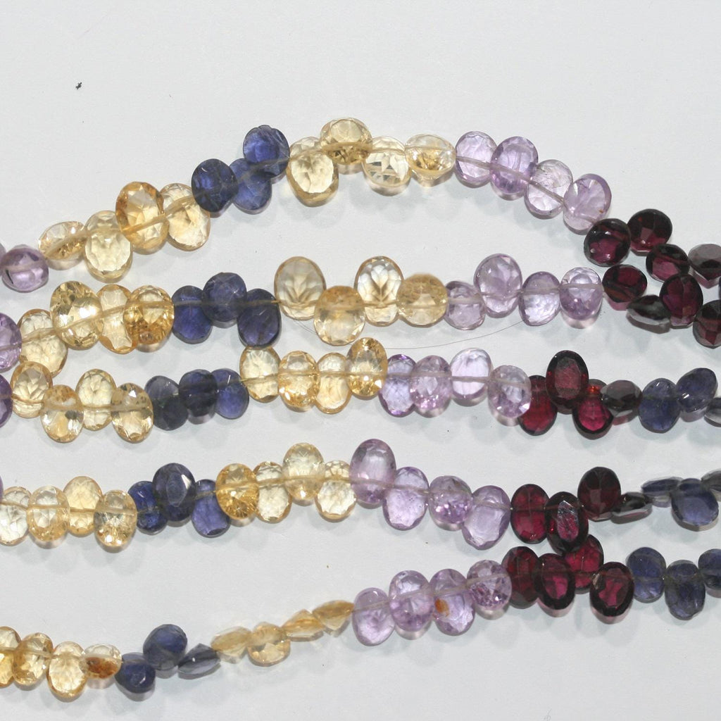 Perles ovales à facettes en pierre multiple de 8 pouces (7 x 5 mm). Longueur du fil : environ 20 cm.