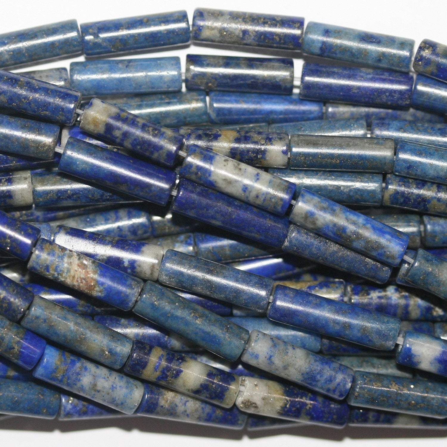 14" St Lapis Lazuli Smooth Tube Beads 13x4mm.- Strand 38cm