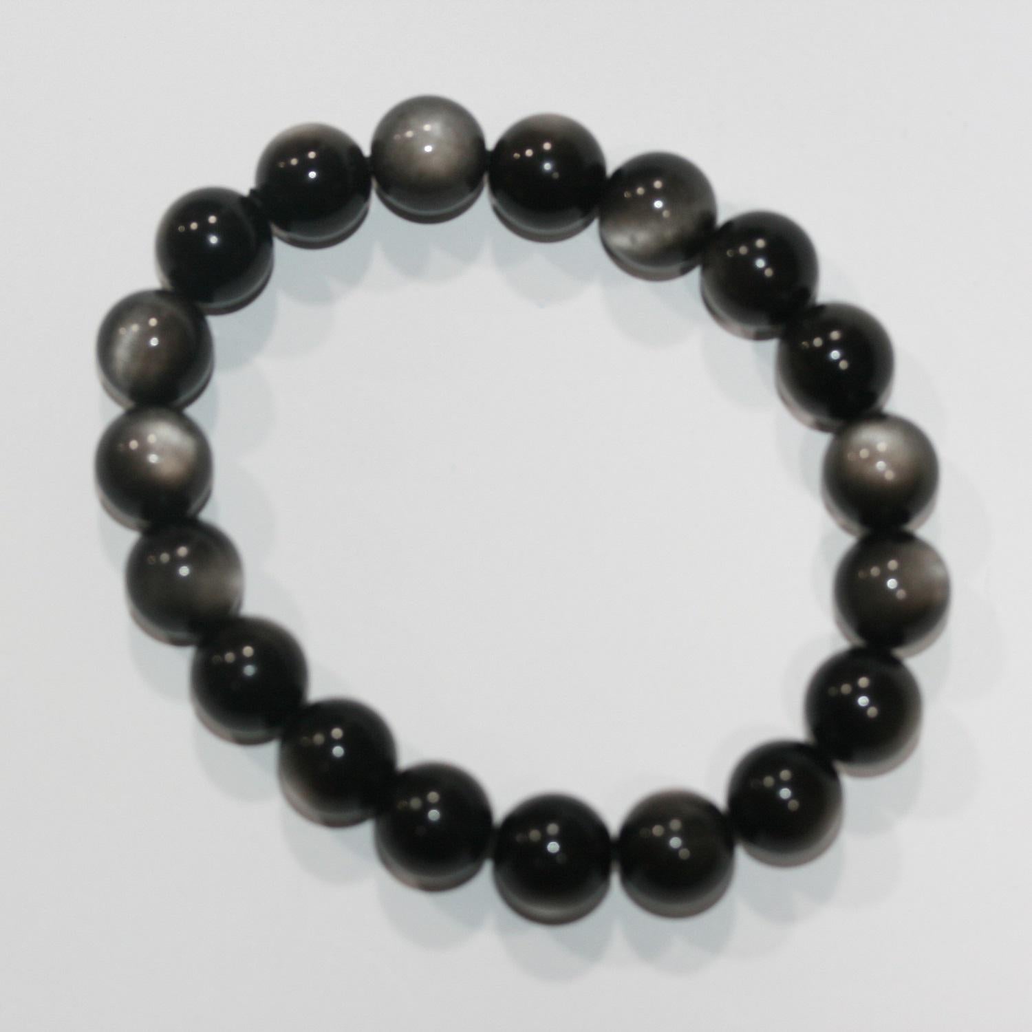 Pulsera de Obsidiana Plateada Bola Lisa 10mm Ref.14861 - Poder Curativo
