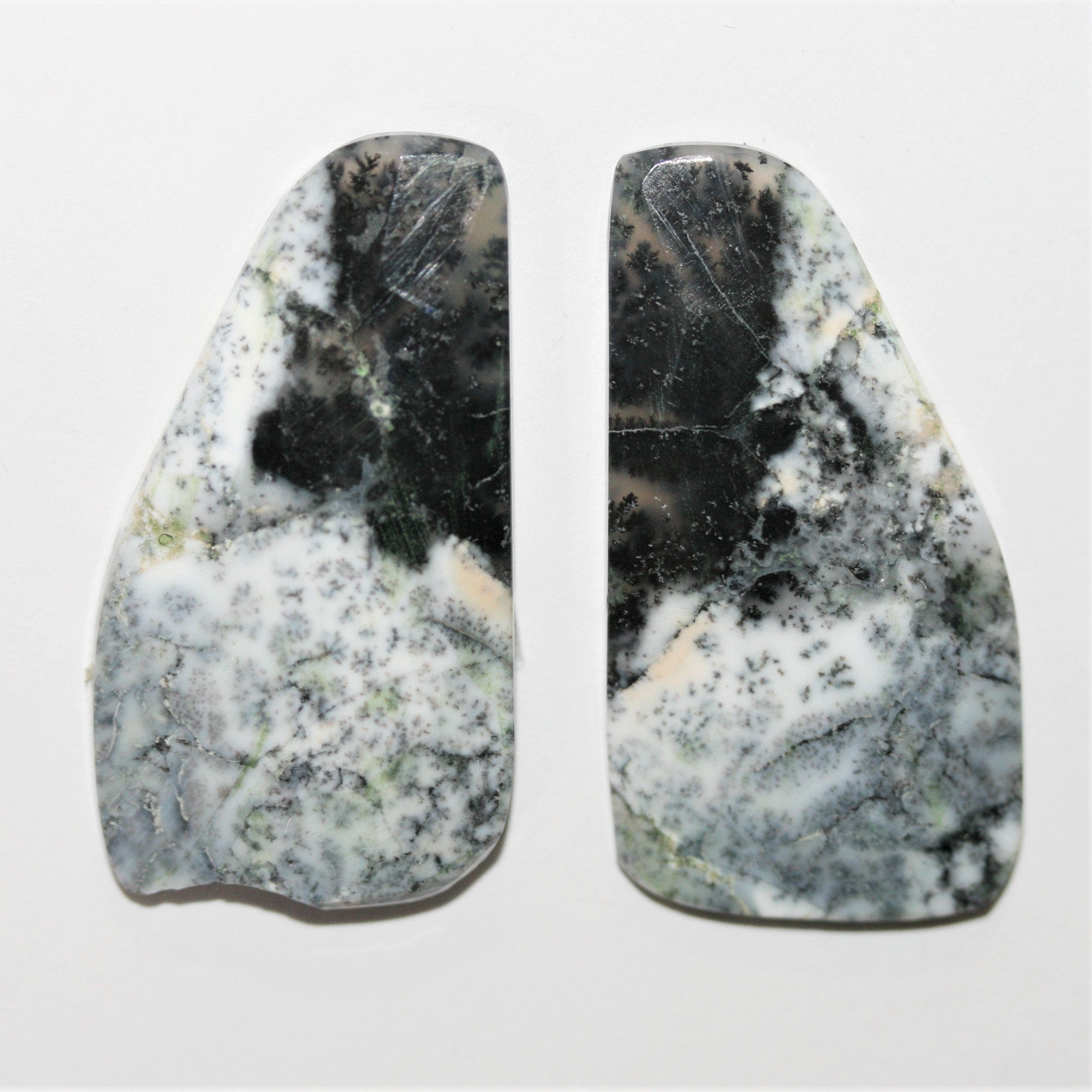 Dendritic Agate Faceted Cabochon 35x20mm approx. (38 ct).- 1 Pair