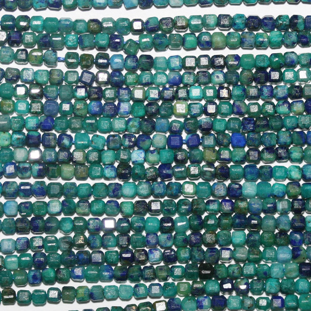 Perles cubiques à facettes en azurite de 15 pouces, 2 mm, brin de 39 cm.