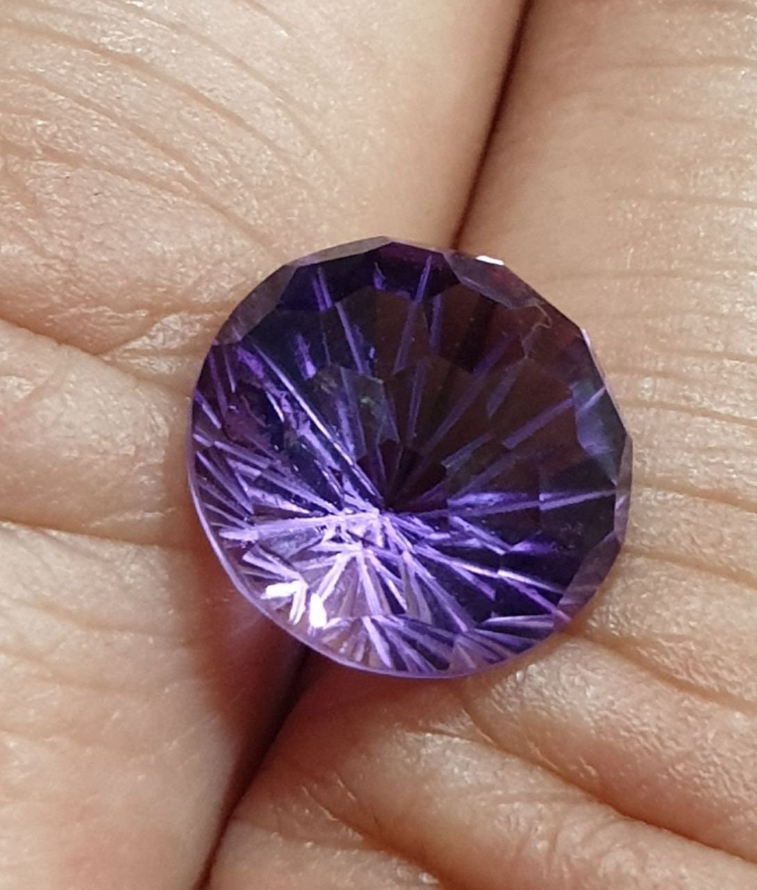 AAA One Of A kind Carved  Amethyst Round  Stone Unique Carving 11mm 5.3ct Really Fancy Shape- Fireworks Cutting