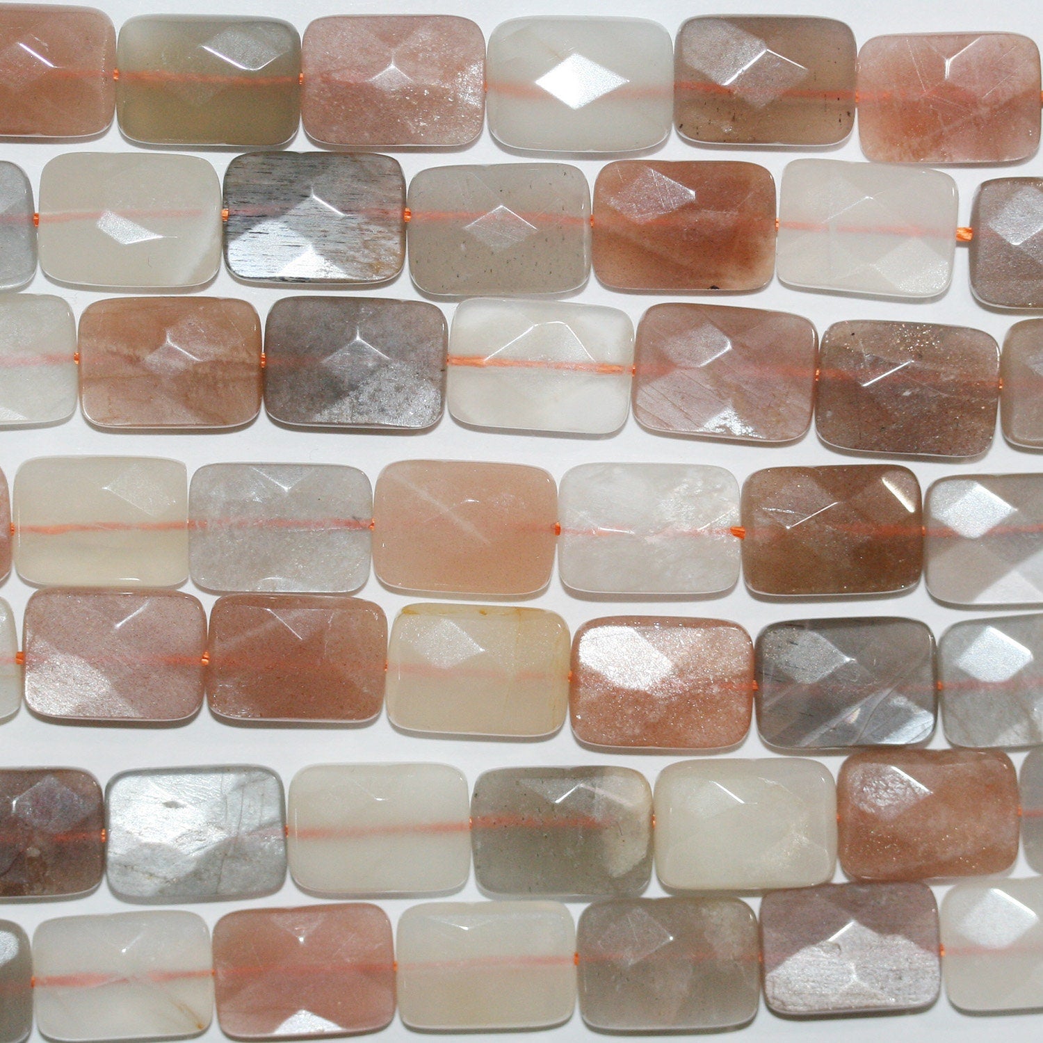 16" St Multicolor Piedra Lunar Facetada Rectangular Perlas 14x10mm.-Hilo 40cm.