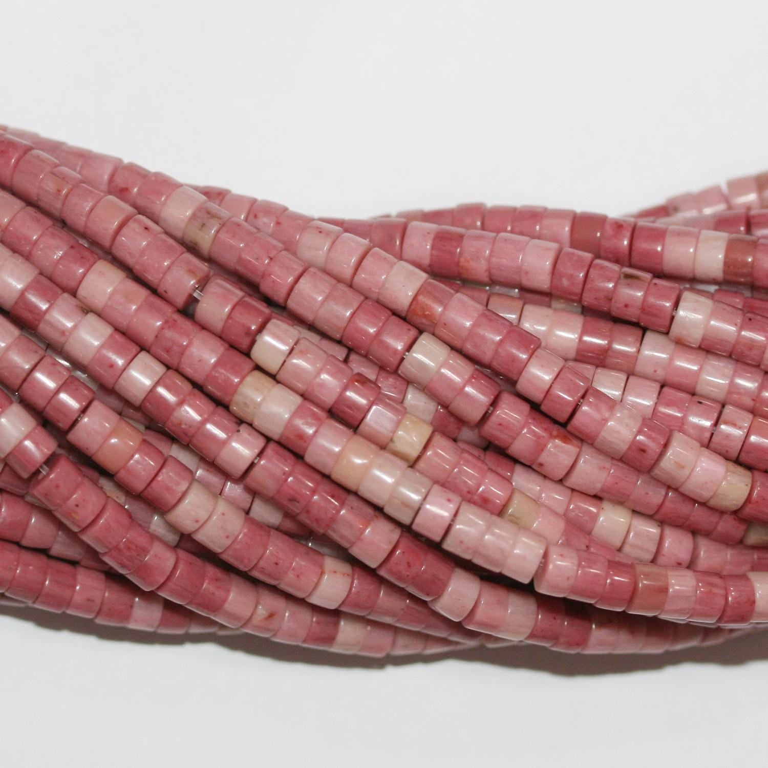 Perles de disque lisse en rhodonite St 15" 3x2mm.-Bracelet 39cm.