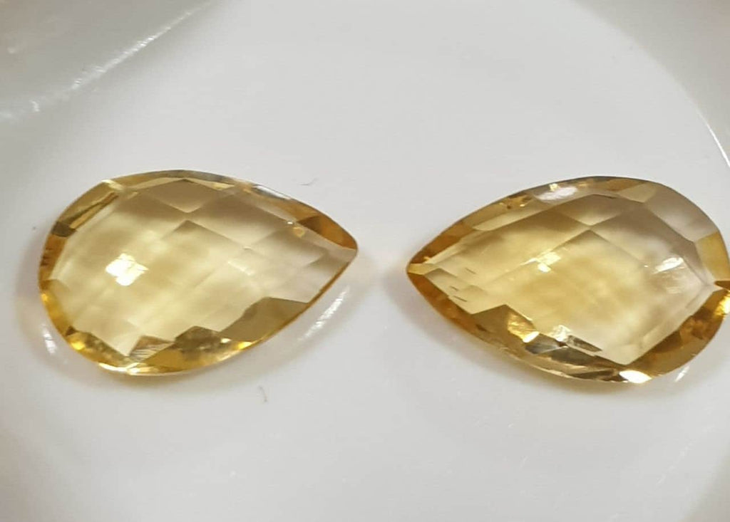 1 Pair Citrine Faceted Drop 12x8 mm Briolette Cut. 2 pcs- Wholesale Gems