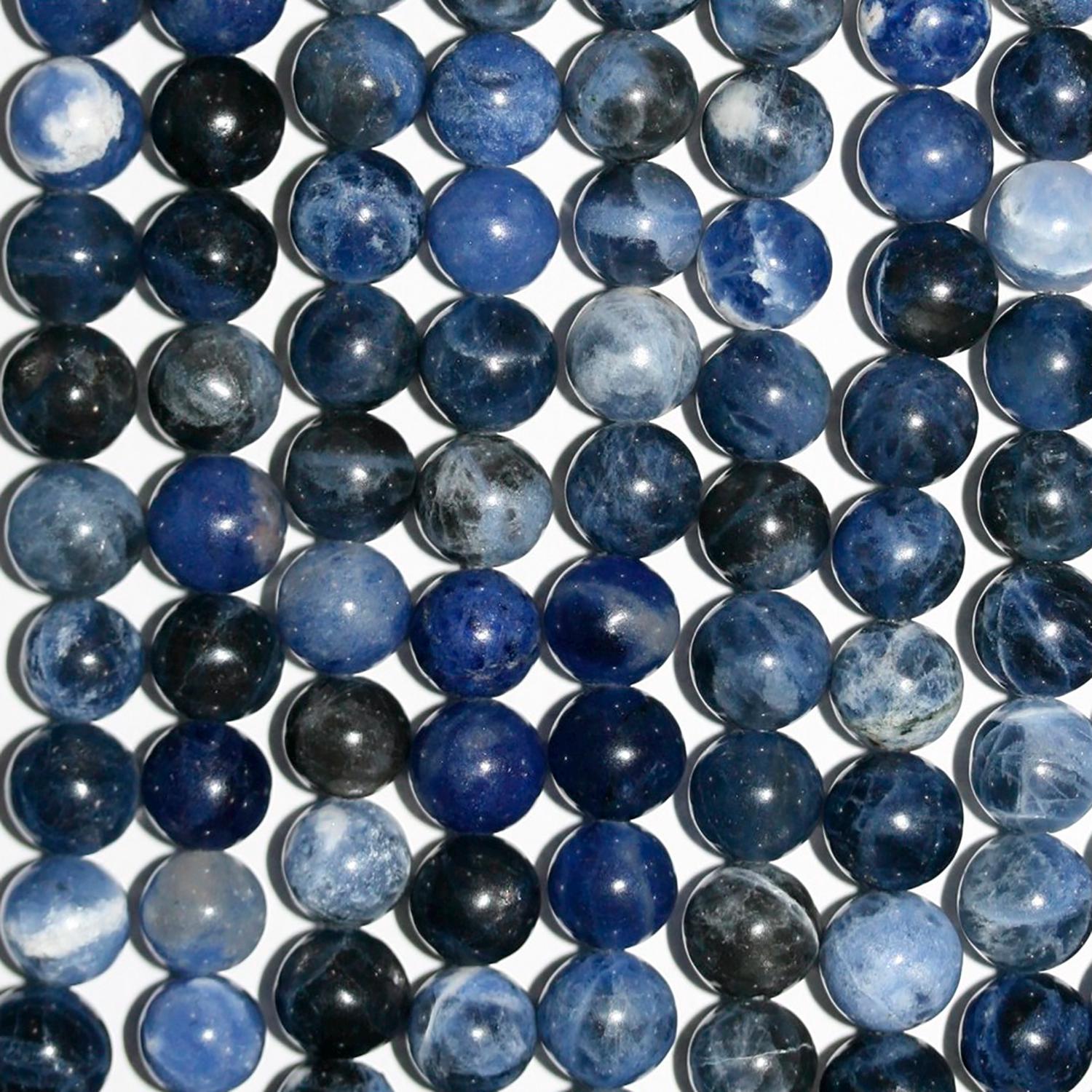 Perles rondes lisses en sodalite St 15" 6 mm.-Rig 39 cm.