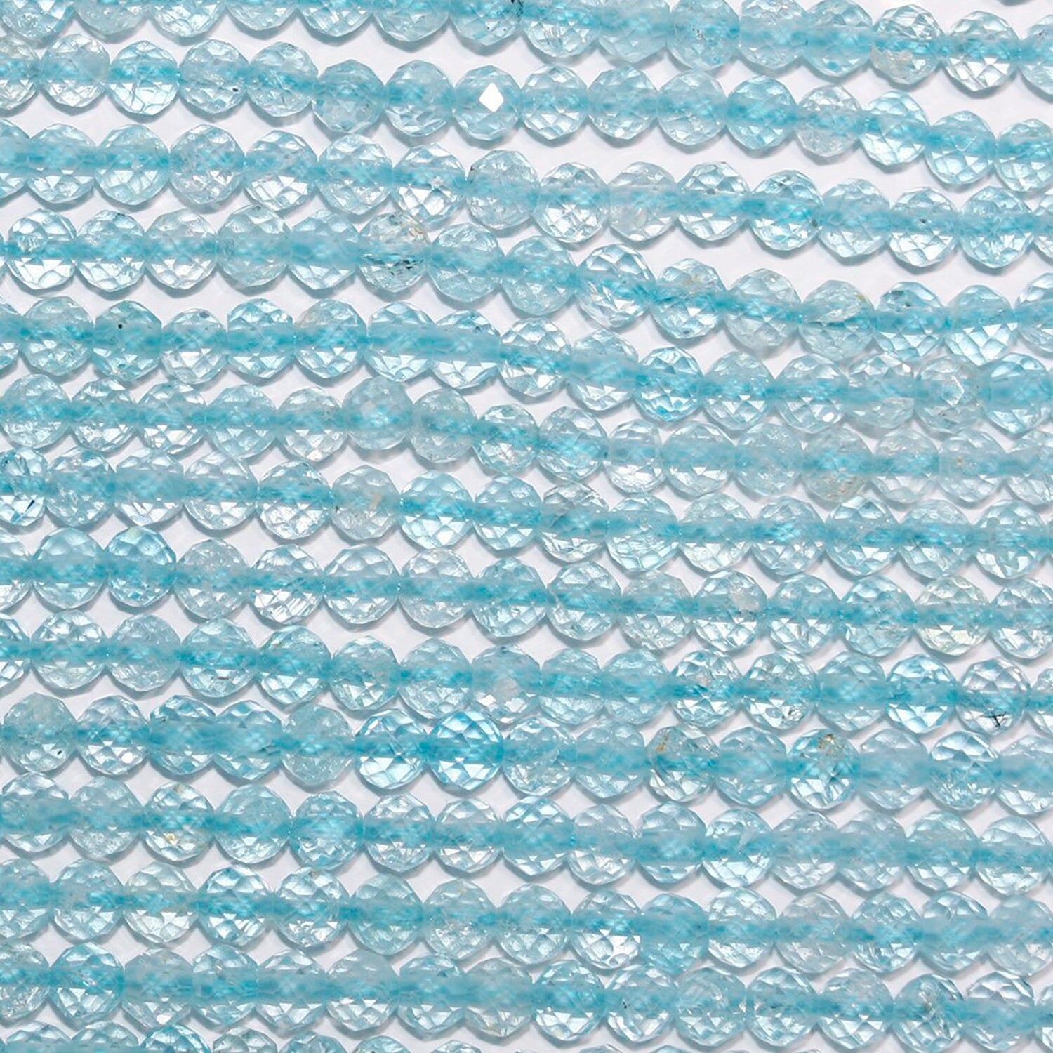 13" St Blue Topaz Faceted Round Beads 3-4mm.-Strand 33cm