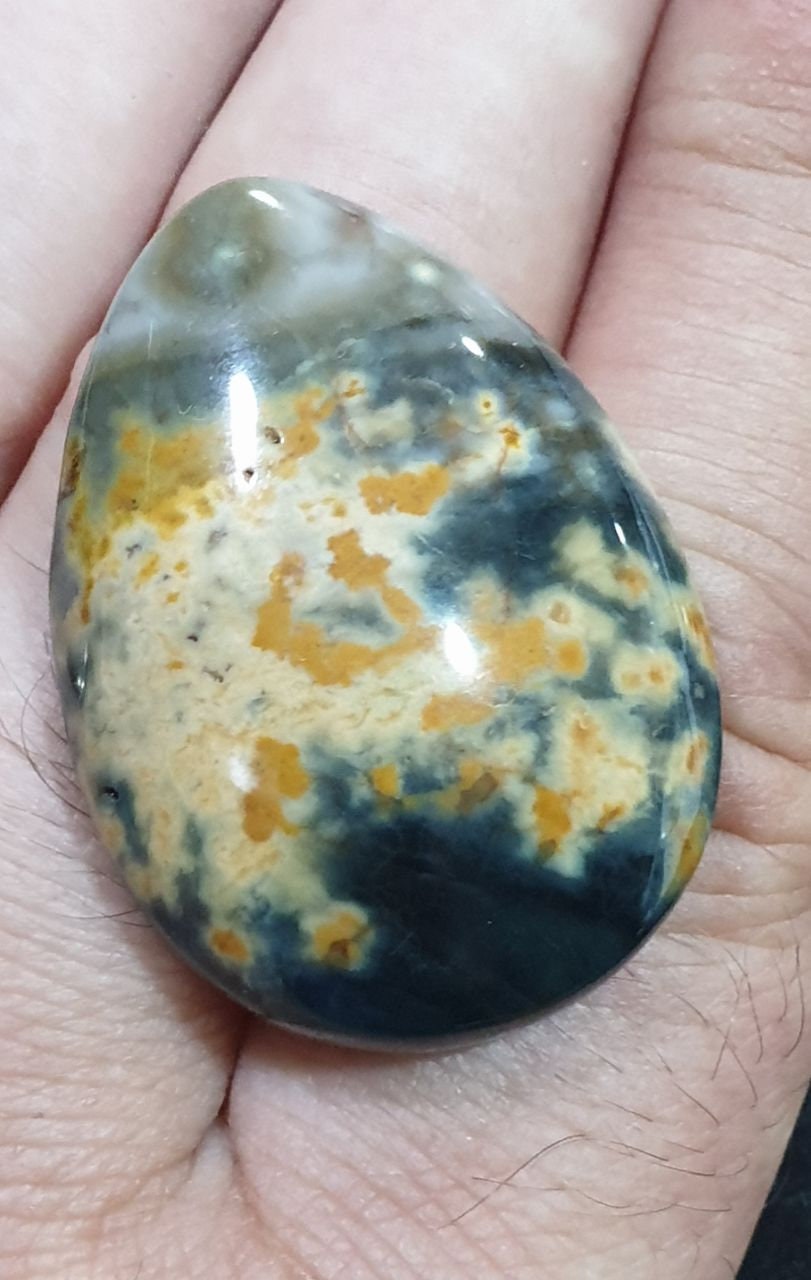 Cabochon en jaspe océan AAA en forme de goutte, 36,6 x 27 mm, 64,26 ct - Pièce de créateur - Pièce unique