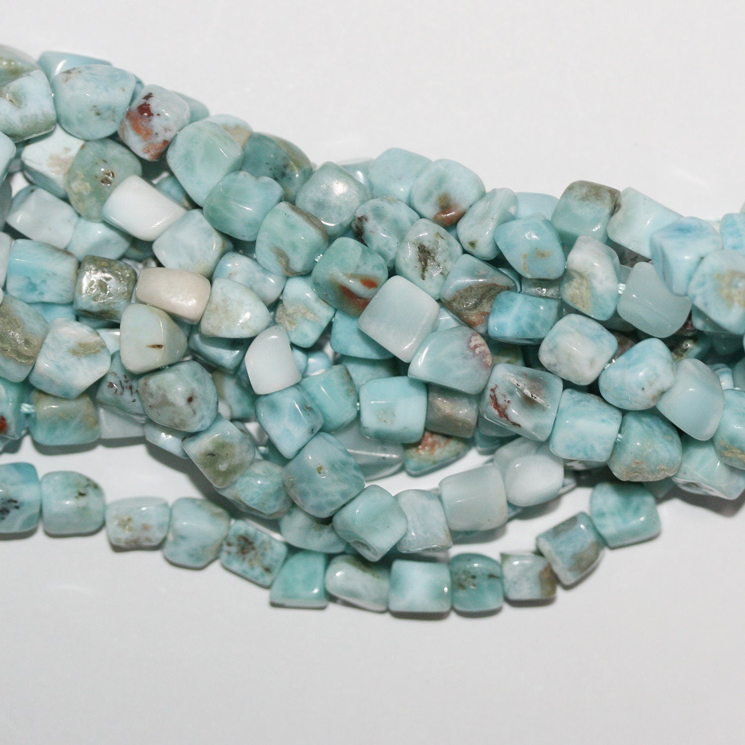 Perles de pépites lisses en larimar St de 15 pouces, 7-10 mm. - Fil de 39 cm.