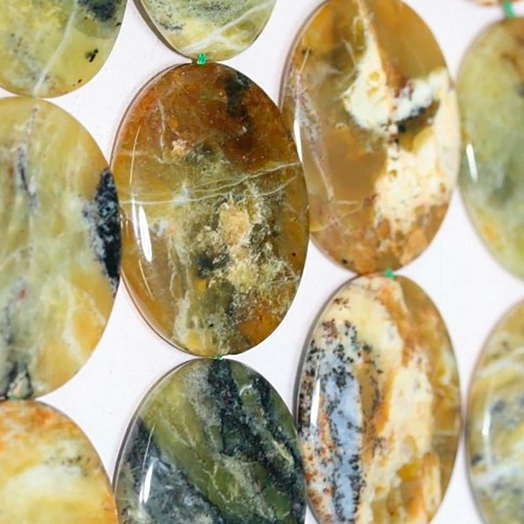 Perles ovales lisses en opale jaune verdâtre, 40 x 30 mm, 16 pouces (40 x 30 mm) - Fil de 40 cm