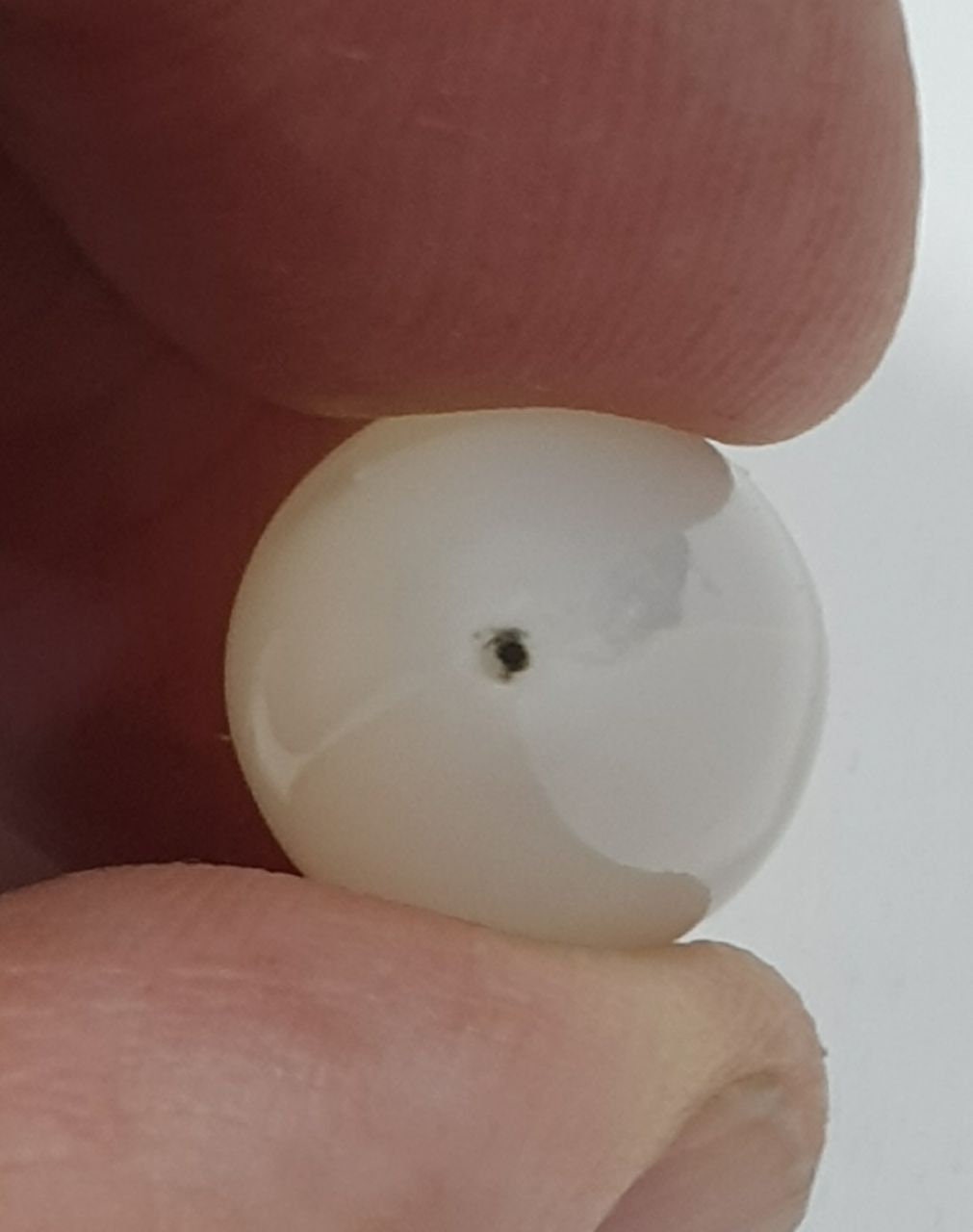 Gota de piedra lunar blanca y gris perforada a la mitad, 19,8 x 11,7 mm (17,21 ct).