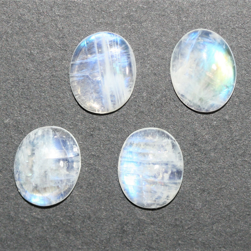 4 cabochons ovales lisses en pierre de lune 10x8mm.- (4 pièces)