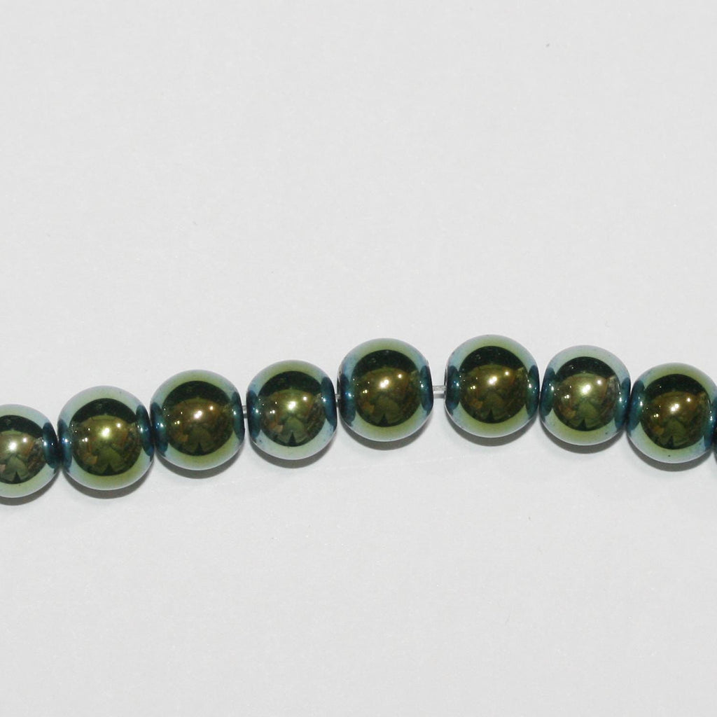 16" Perles rondes en hématite verte St 8 mm.-Rig 40 cm.
