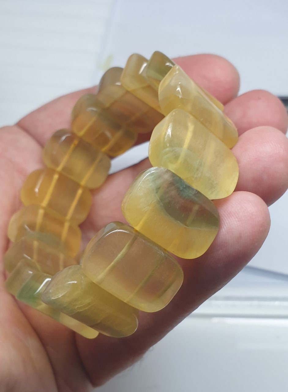 Pulsera elástica de fluorita con cuentas de 17 x 12 mm - Proveedor de joyas con cuentas de doble perforación - Poder curativo - Gemas naturales